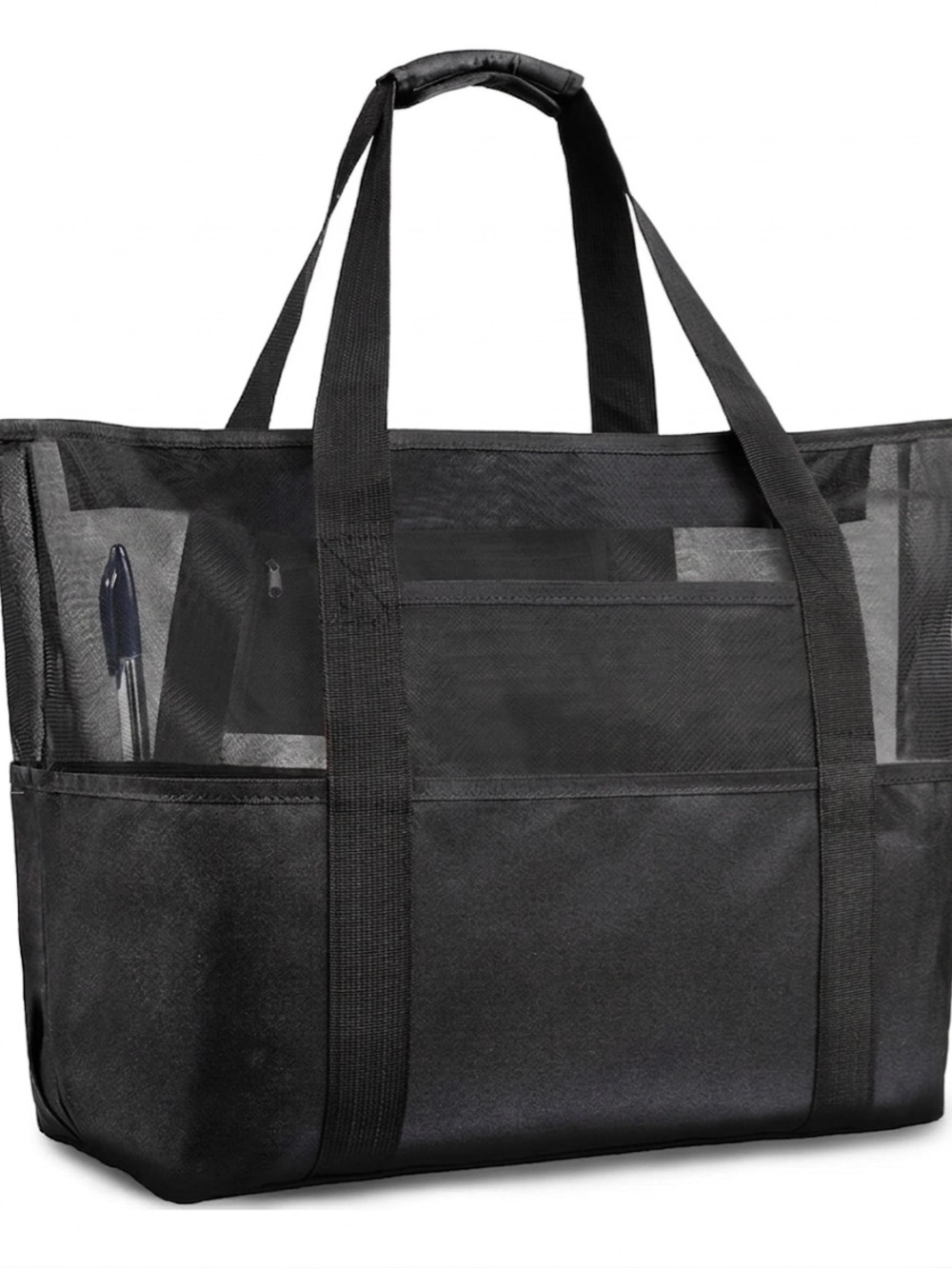 Black Mesh & Canvas Tote Bag  - Durable Everyday Carry